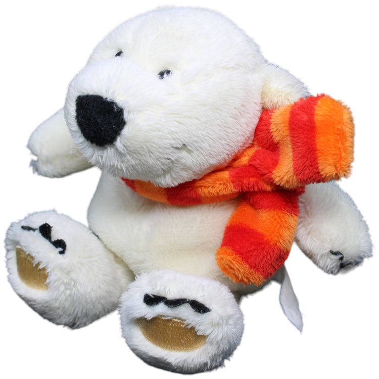 1233443 NICI Eisbär mit rot-orange gestreiftem Schal Kuscheltier Kumpel Leo Gebraucht Weihnachten Winter