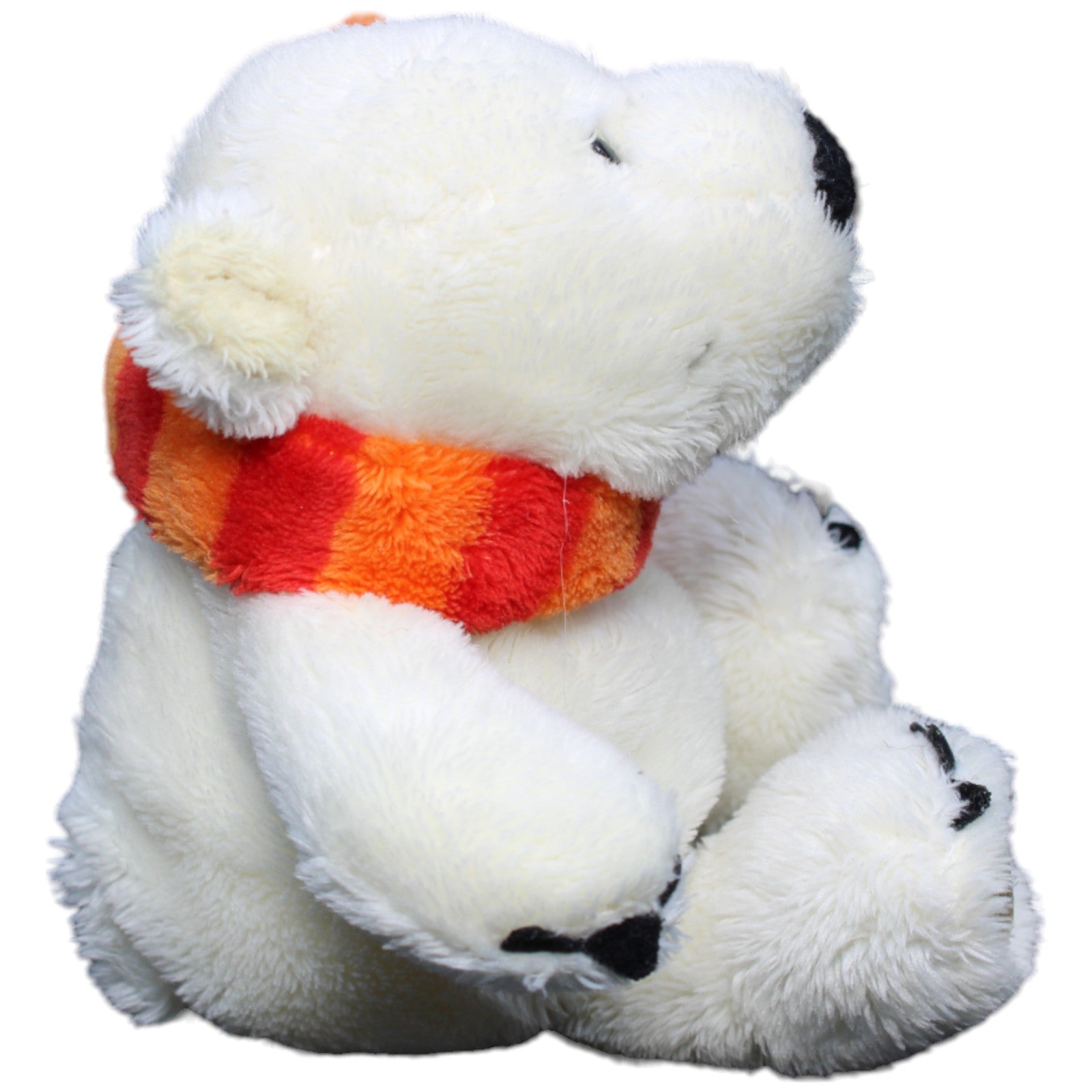 1233443 NICI Eisbär mit rot-orange gestreiftem Schal Kuscheltier Kumpel Leo Gebraucht Weihnachten Winter