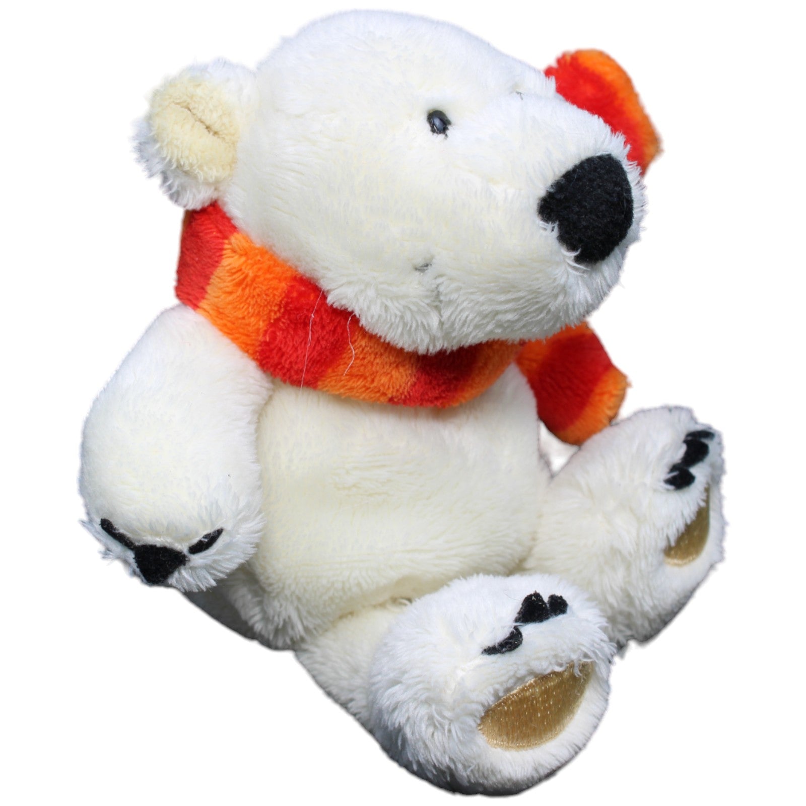 1233443 NICI Eisbär mit rot-orange gestreiftem Schal Kuscheltier Kumpel Leo Gebraucht Weihnachten Winter