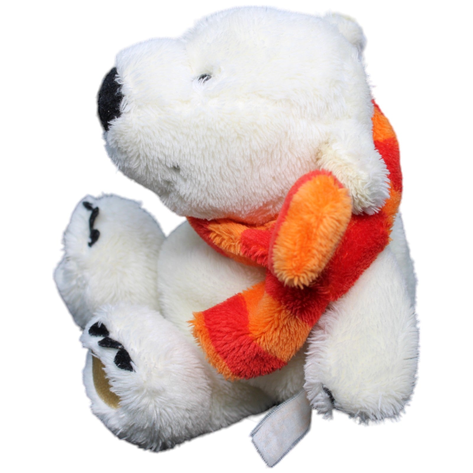 1233443 NICI Eisbär mit rot-orange gestreiftem Schal Kuscheltier Kumpel Leo Gebraucht Weihnachten Winter