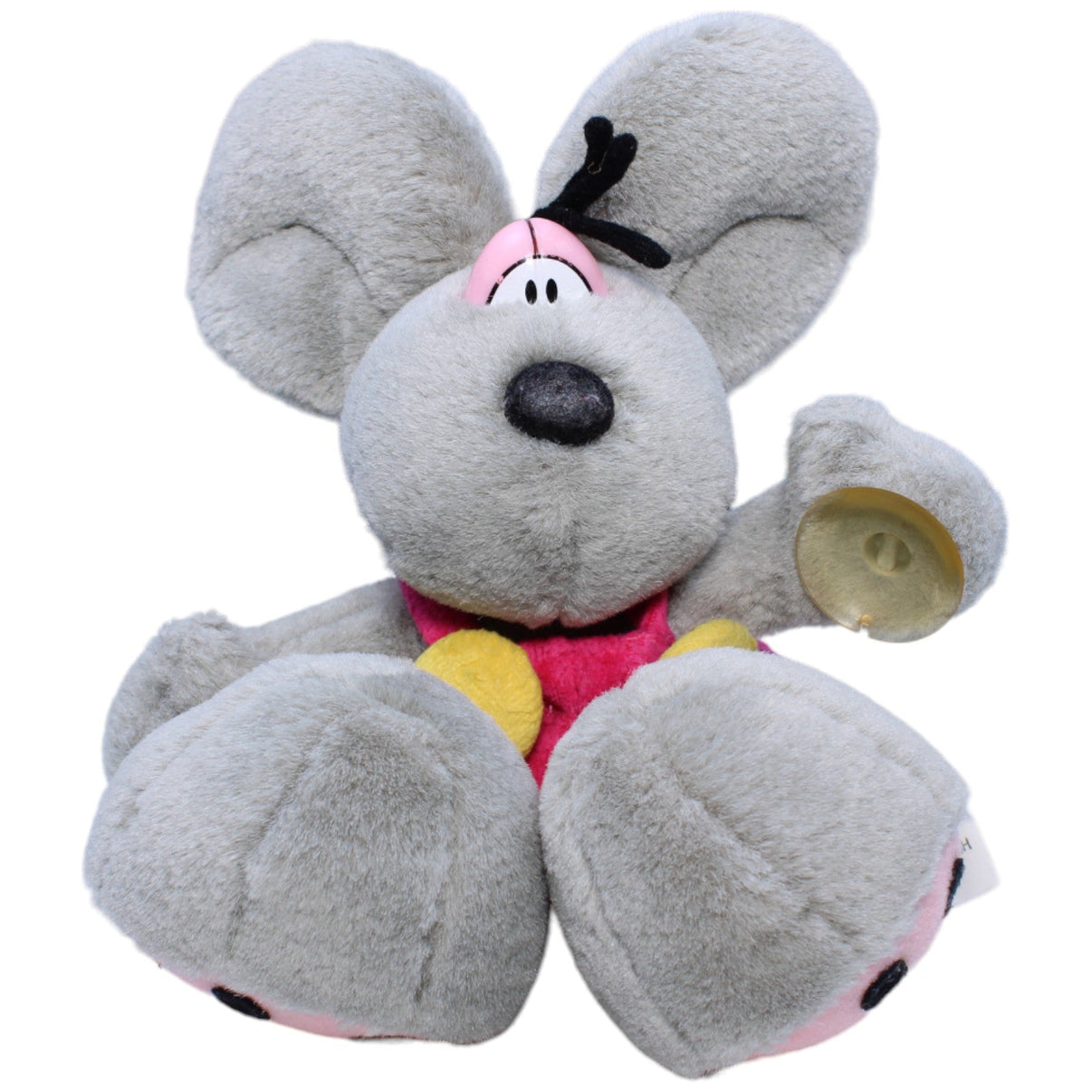 1233478 Depesche Vintage Diddl-Maus grau mit pinker Latzhose und Saugnäpfen Kuscheltier Kumpel Leo Gebraucht Vintage