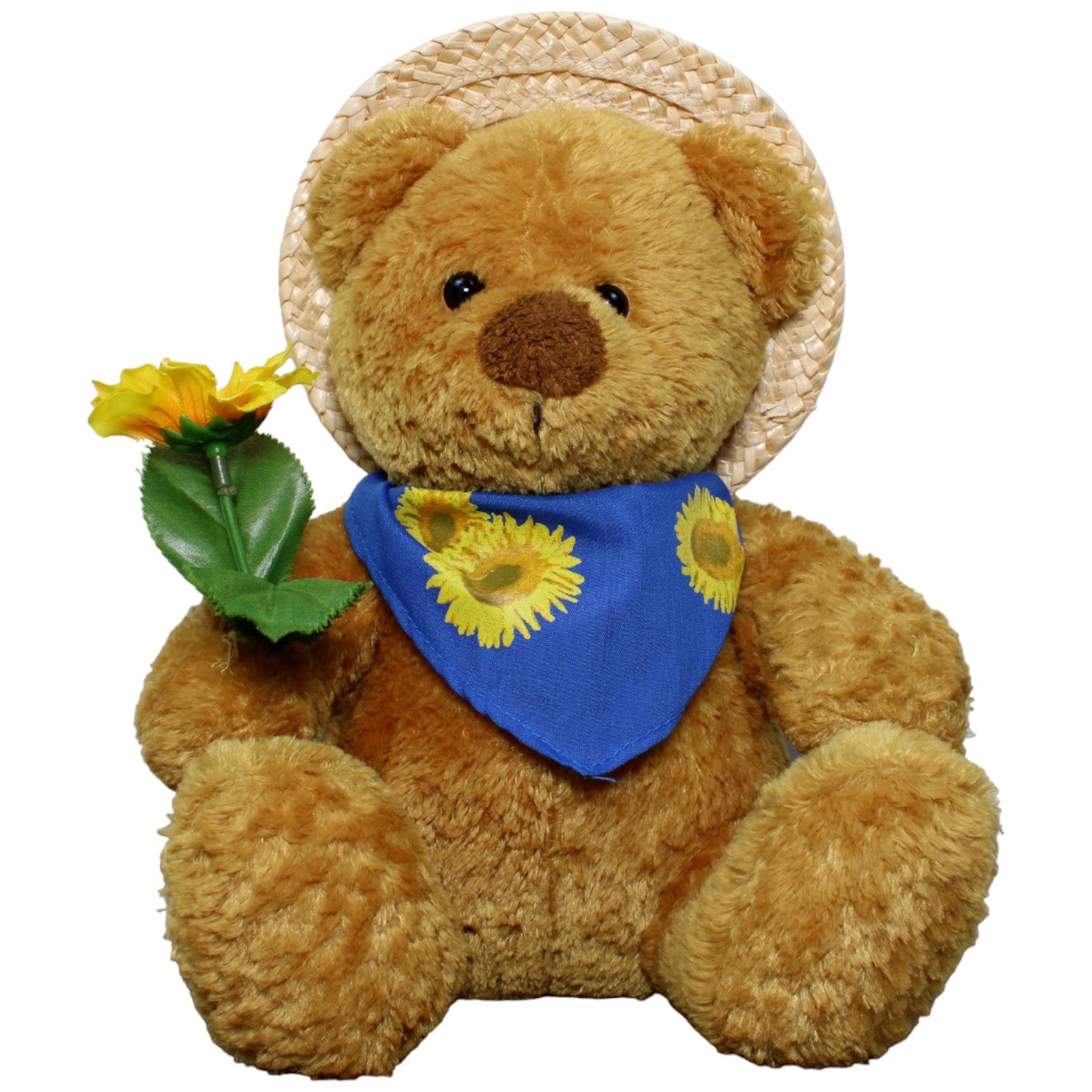 123580 Quelle Teddybär mit Strohhut, Halstuch & Sonnenblume Kuscheltier Kumpel Leo Gebraucht